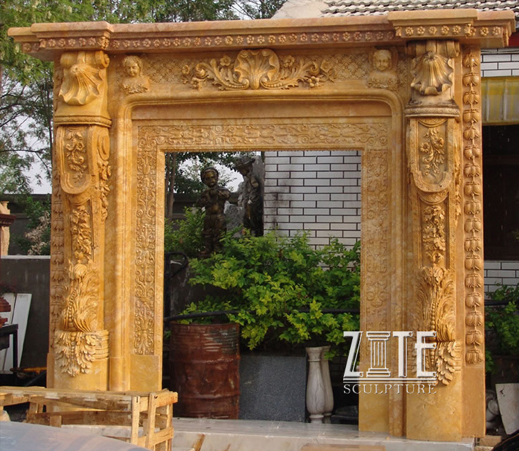 Custom white natural marble door surround frame with woman statue