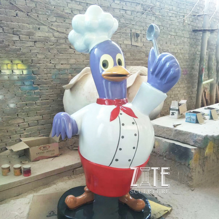 Custom abstract fiberglass chicken sculpture life size resin cartoon chef statue