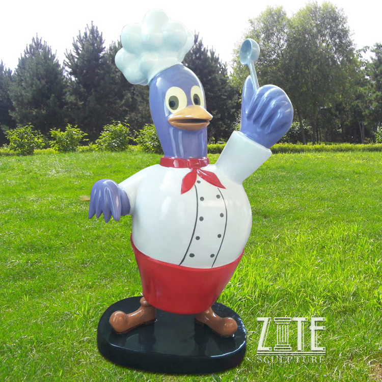 Custom abstract fiberglass chicken sculpture life size resin cartoon chef statue