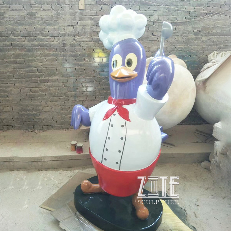 Custom abstract fiberglass chicken sculpture life size resin cartoon chef statue