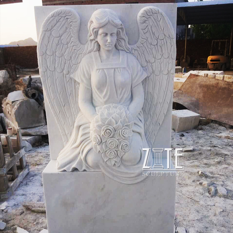 Customized natural stone tombstone monument white marble grave headstone