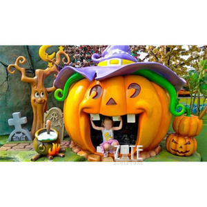 Halloween Custom Resin Pumpkin House Sculpture Fiberglass Pumpkin Statue