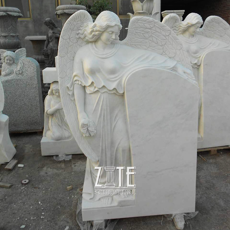 Customized natural stone tombstone monument white marble grave headstone