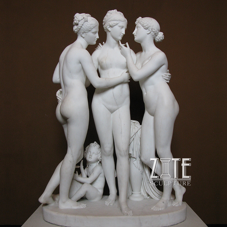 Best Detailed Carvings Three Graces Marble Sexy Nude Women Statue Price