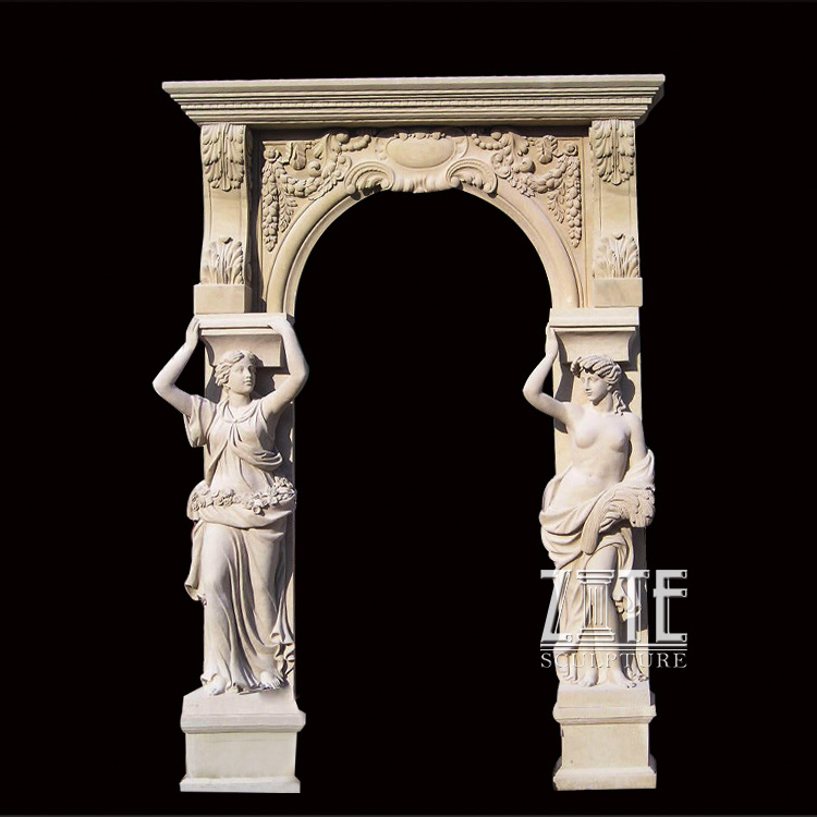 Custom white natural marble door surround frame with woman statue