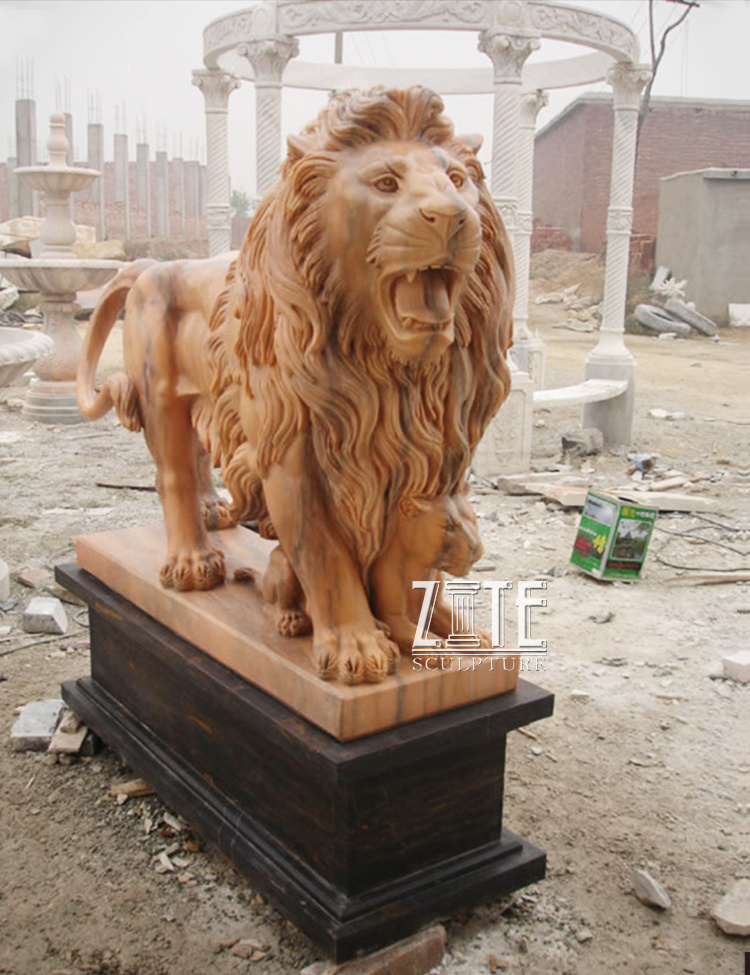 Hot Selling Outdoor pink marble animal lion sculpture statue