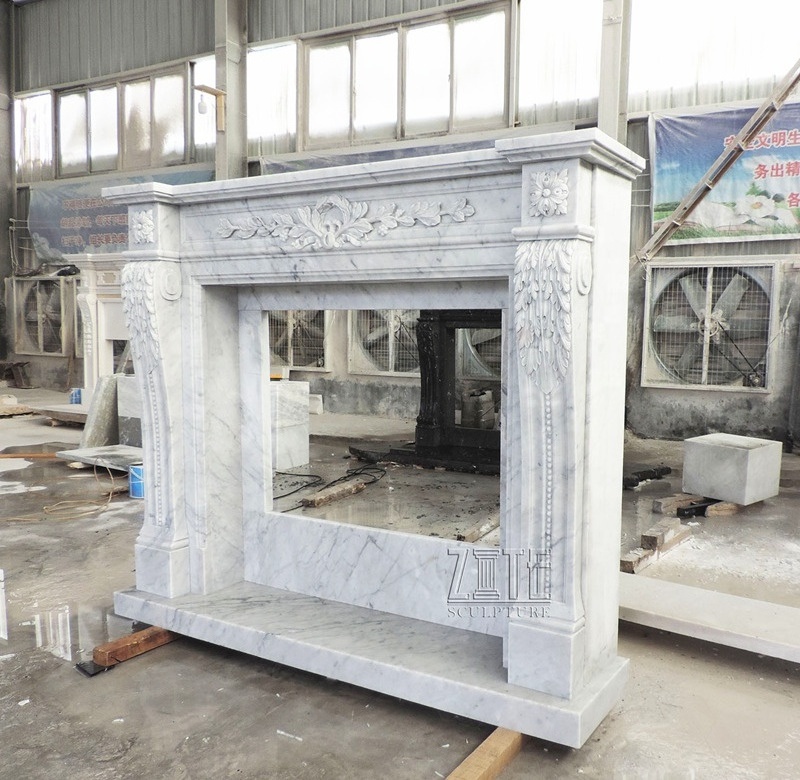 New Design Decorative white natural stone marble fireplace