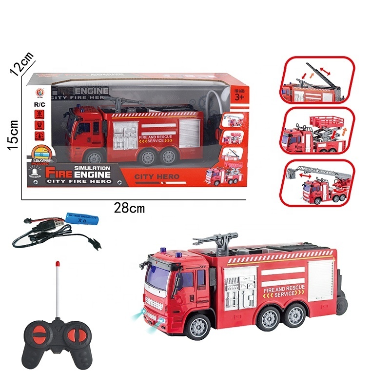 4 Channel Remote Control Fire Engine Simulation City Rescue Rechargeable RC Fire Rescue Engineering Truck Toys For Kids