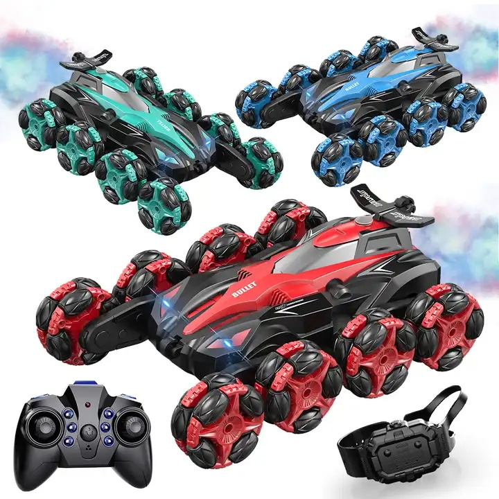 New 8 wheel RC 2.4G Dual Remote Control Watch Gravity Racing car 4WD High Speed Spray Drift 360-degree stunt Children toys gift