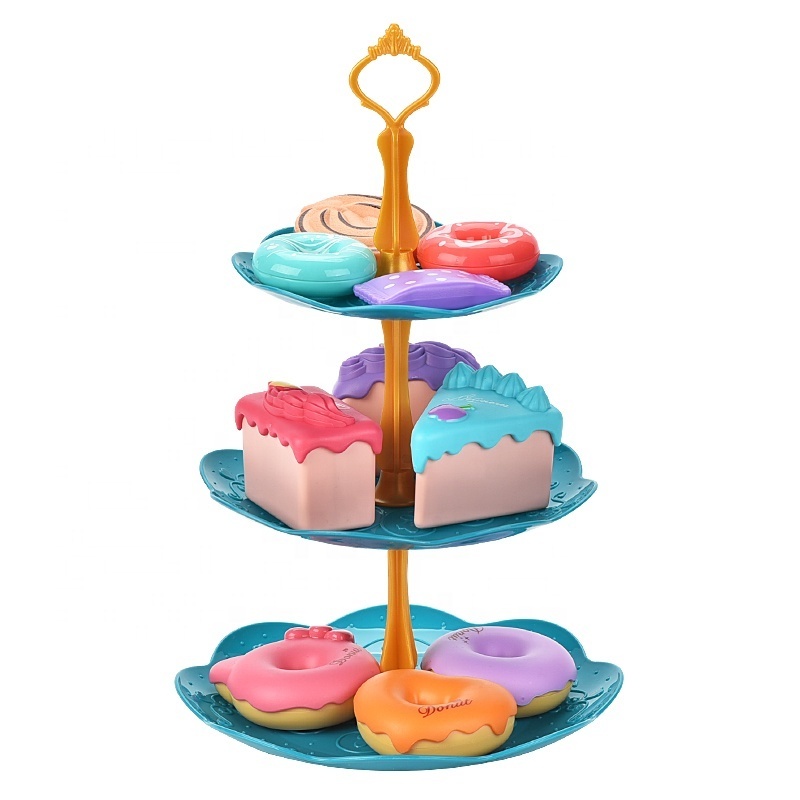 Playing House Princess Tinplate Afternoon Tea Set Desserts With 3-layer Dessert Stand Simulated Party Cakes Toys For Kids