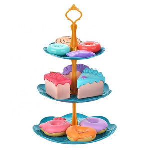 Playing House Princess Tinplate Afternoon Tea Set Desserts With 3-layer Dessert Stand Simulated Party Cakes Toys For Kids