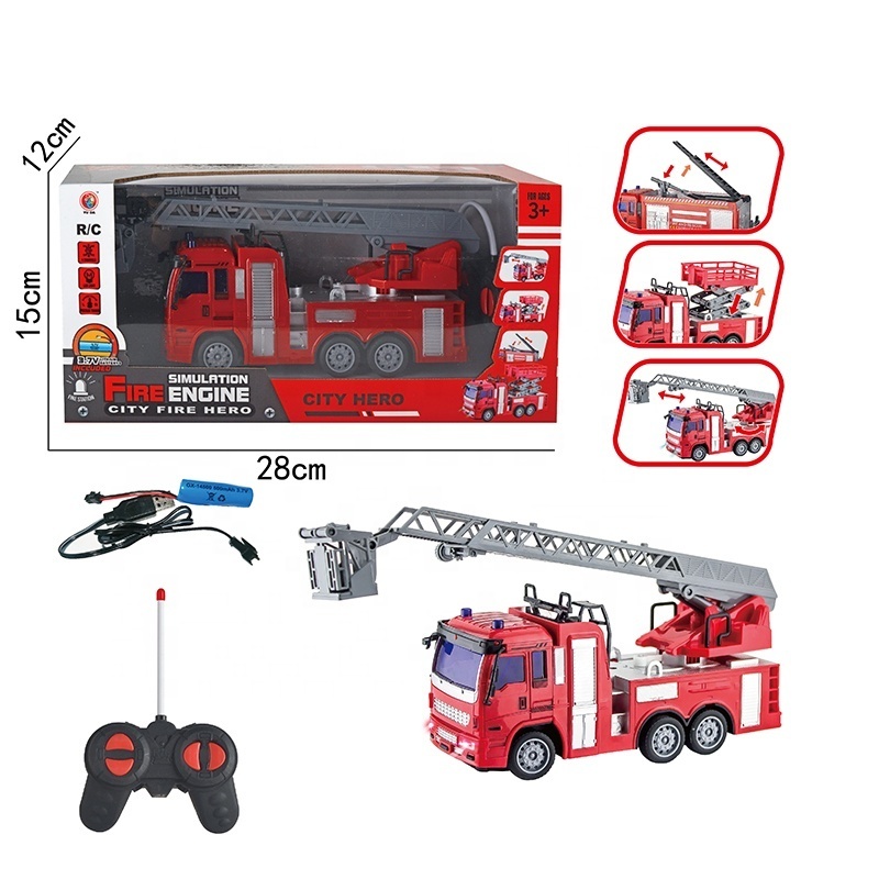 4 Channel Remote Control Fire Engine Simulation City Rescue Rechargeable RC Fire Rescue Engineering Truck Toys For Kids