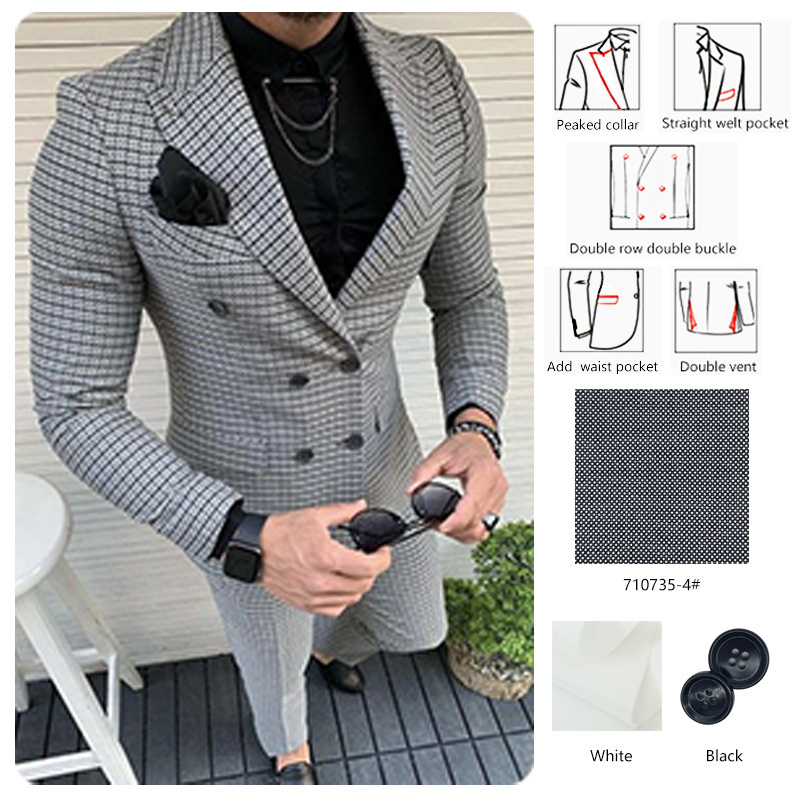 Professional Factory Mens Double Breasted Tailored 2 Piece Latest Design Custom Coat Pant Suits Slim Fit Set For Men