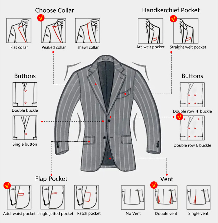 Professional Factory Mens Double Breasted Tailored 2 Piece Latest Design Custom Coat Pant Suits Slim Fit Set For Men