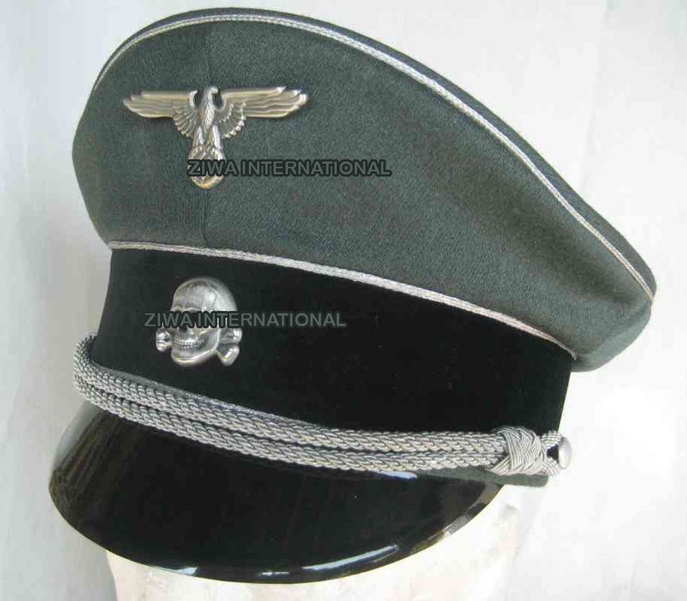 WW2 GERMAN OFFICER VISOR waffenss generals HAT WITH METAL INSIGNIA