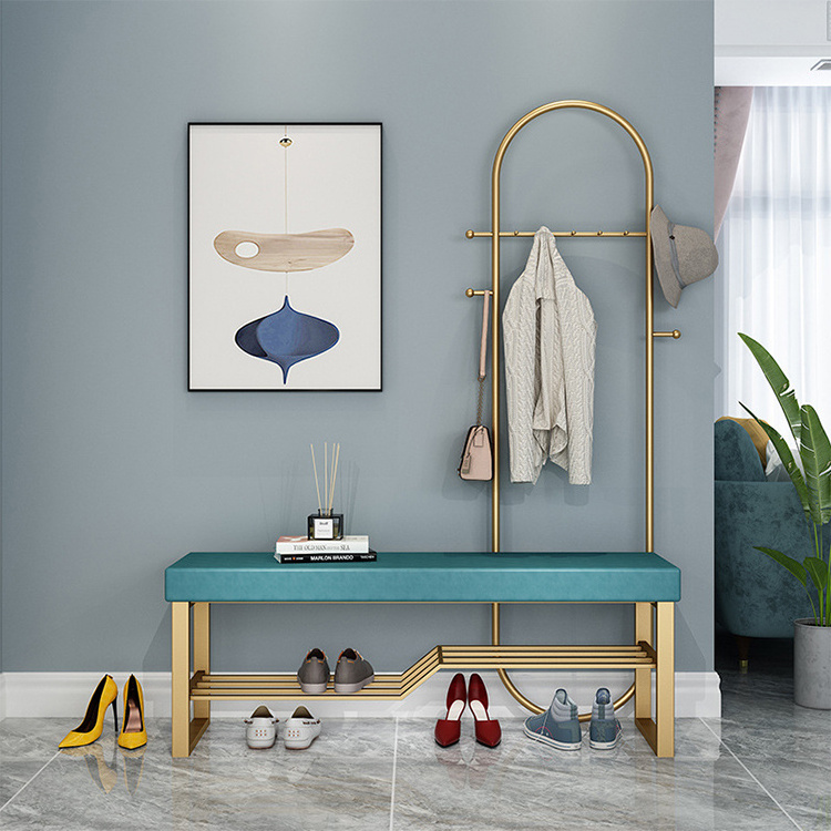 Nordic Shoe Changing Stool Hanger Integrated Household Metal Door Shoe Rack Floor Coat Rack