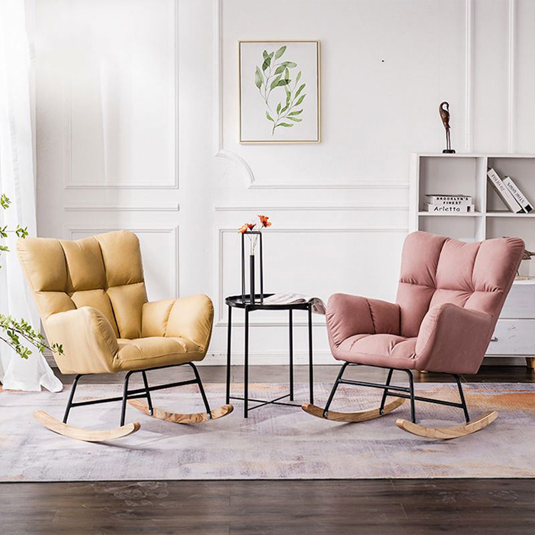 Modern Upholstered Velvet Pink Wood Arm Office Balcony Rocking Rocking Chair Sofa