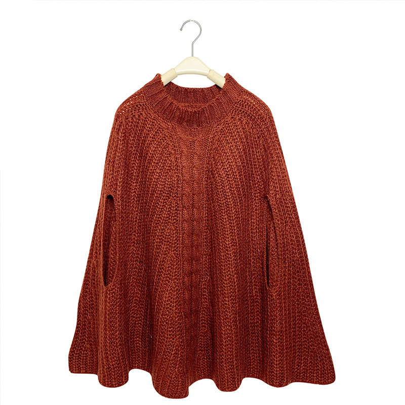 Oversized plaid ribbed sleeveless sweater for women Crewneck crochet poncho for women Warm chunky knit cape for women