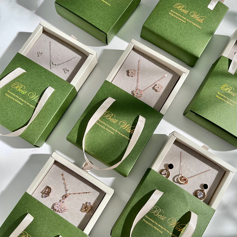 High-end Earring Paper Bag package joyero Drawer Ring Necklace Bracelet Jewelry Paper Box Packaging with custom brand logo