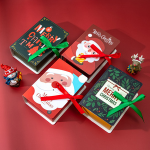 Custom Red Christmas Decoration Chocolate Candy Gift Packaging Boxes Christmas Chocolate Paper Box With Ribbon