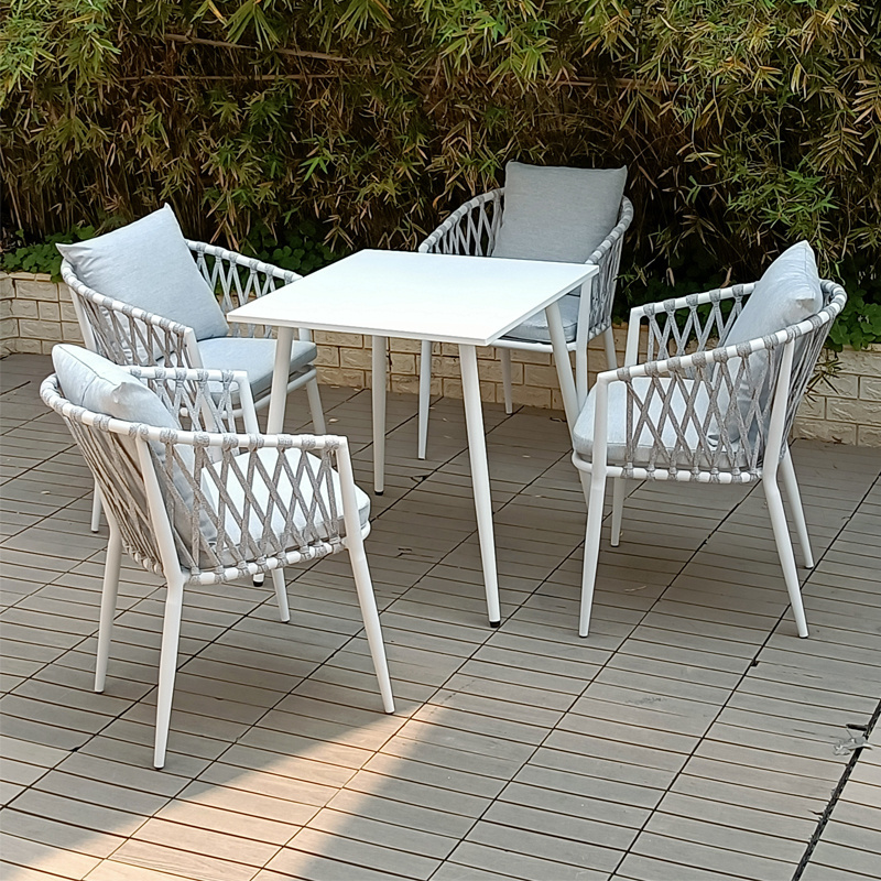 Garden Manufacture Weaving Woven Rope Patio rattan Chair Modern balcony plastic string outdoor garden dining chair with umbrella