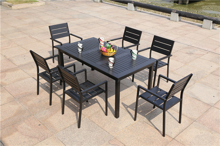 Outdoor Stackable Patio Black Restaurant Hot Selling Coffee Metal Aluminum 4 chair Garden Plastic Wood Chair Table Furniture Set