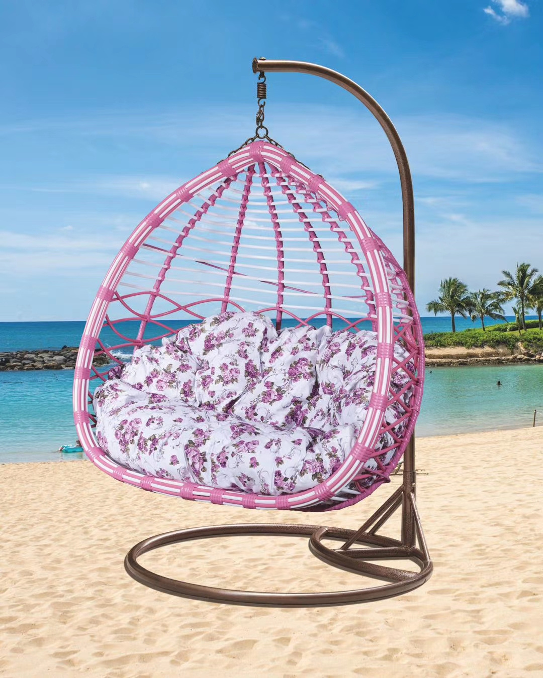 Rattan Wicker Adult Hanging Egg Chair Outdoor Hanging  Swing Chair Two Person Hanging Egg Chair With Stand Swing Sofa Wicker