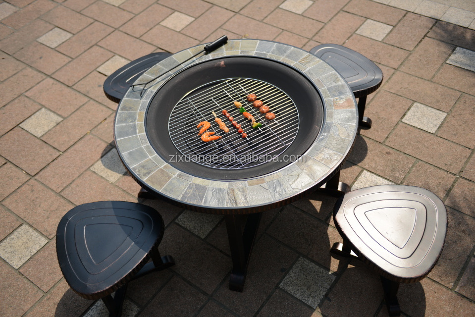 Outdoor Garden Patio Waterproof furniture cast aluminum barbecue grill table fire pit dining table charcoal bbq table sets