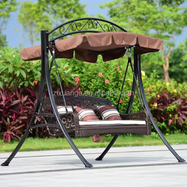 Leisure Outdoor Furniture Rattan Outdoor Two Sofa Seat And Umbrella Hammocks Cane Swing Chair PE rattan Swing Chair