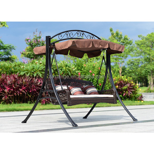 Leisure Outdoor Furniture Rattan Outdoor Two Sofa Seat And Umbrella Hammocks Cane Swing Chair PE rattan Swing Chair