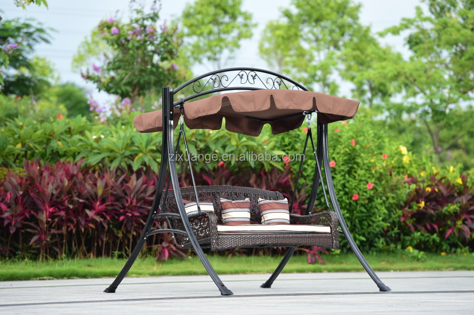 Leisure Outdoor Furniture Rattan Outdoor Two Sofa Seat And Umbrella Hammocks Cane Swing Chair PE rattan Swing Chair