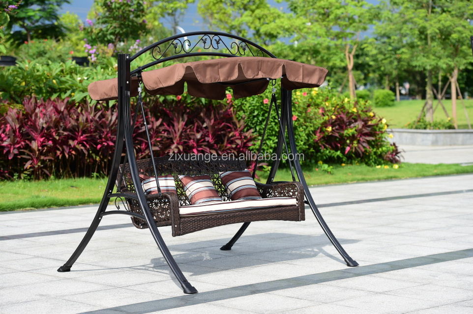 Leisure Outdoor Furniture Rattan Outdoor Two Sofa Seat And Umbrella Hammocks Cane Swing Chair PE rattan Swing Chair