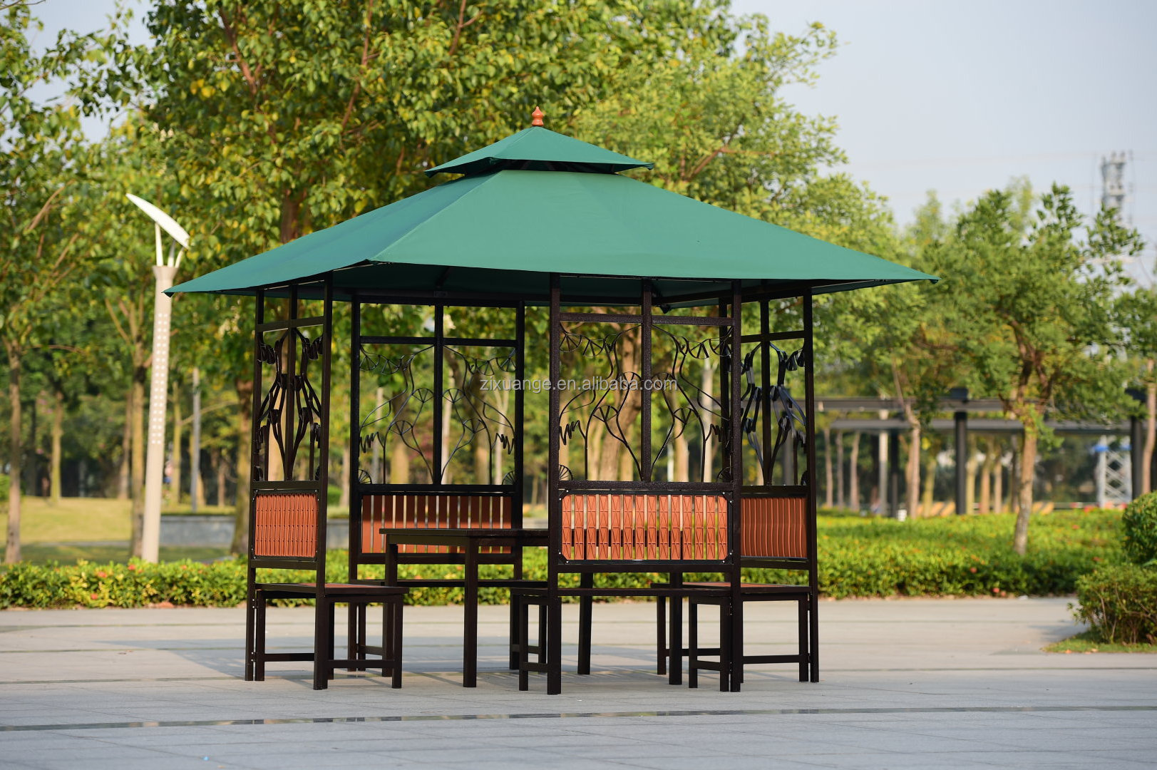 Popular Solid Roof Galvanized Hardtop Pavilion Metal Frame Sunshade Gazebos Tent gazebo wooden terrace pavilion Iron Gazebo