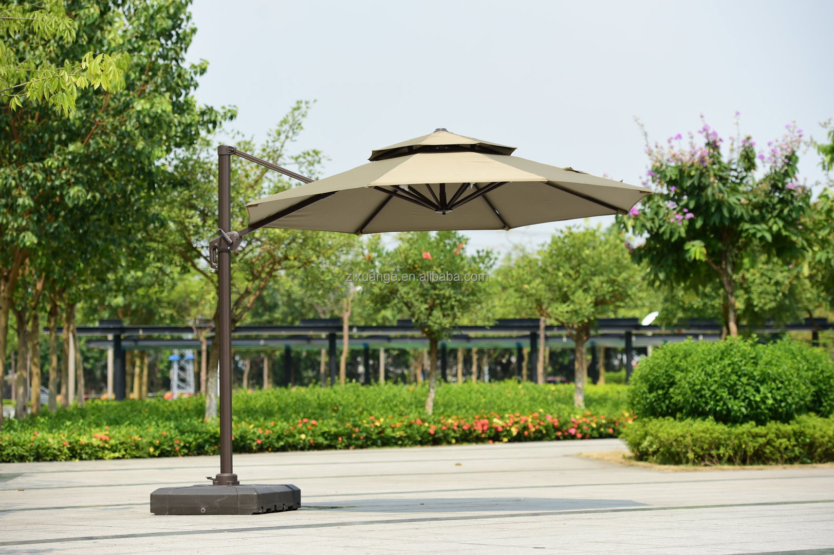 Large Top Sale Waterproof Double Canopy Outdoor Umbrella 11ft Beach Aluminum Cantilever Garden Parasols Patio Umbrella