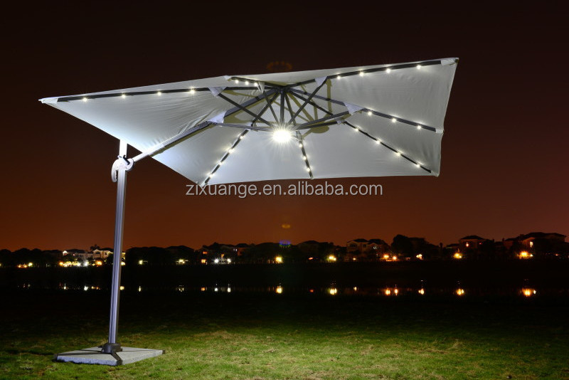 Outdoor Garden Solar Powered LED Hanging Umbrella Offset Patio Cantilever Offset Umbrella Solar Led Beach Umbrella