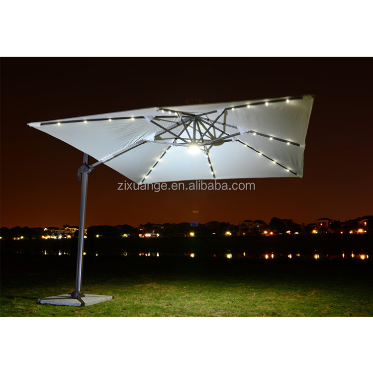 Outdoor Garden Solar Powered LED Hanging Umbrella Offset Patio Cantilever Offset Umbrella Solar Led Beach Umbrella