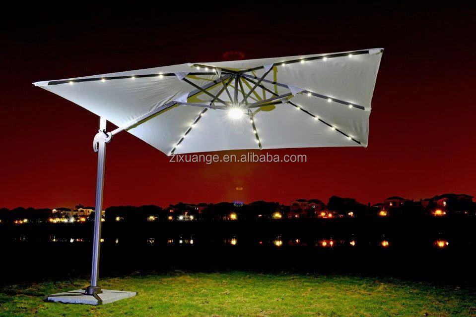 Outdoor Garden Solar Powered LED Hanging Umbrella Offset Patio Cantilever Offset Umbrella Solar Led Beach Umbrella