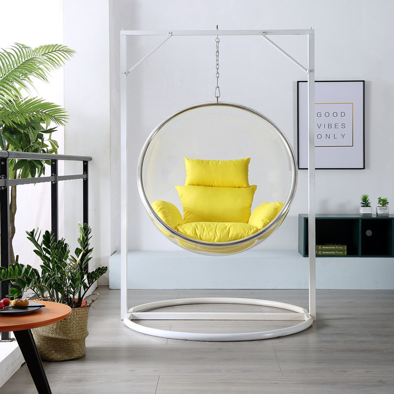 outdoor furniture garden hanging acrylic bubble chair with swing chair stand Transparent Swing Floor Stand Golden garden set