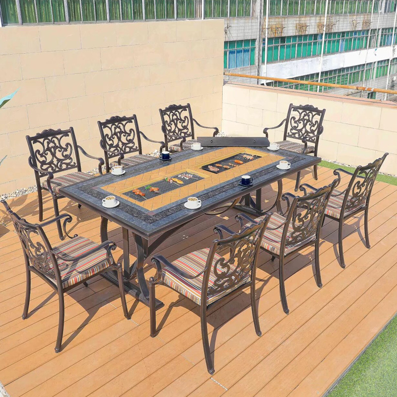 Outdoor courtyard cast aluminum barbecue table and chair combination Villa Garden Leisure Waterproof sunscreen outdoor furniture