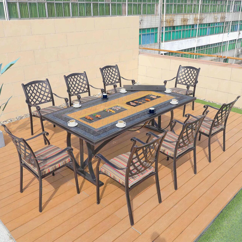 Outdoor courtyard cast aluminum barbecue table and chair combination Villa Garden Leisure Waterproof sunscreen outdoor furniture