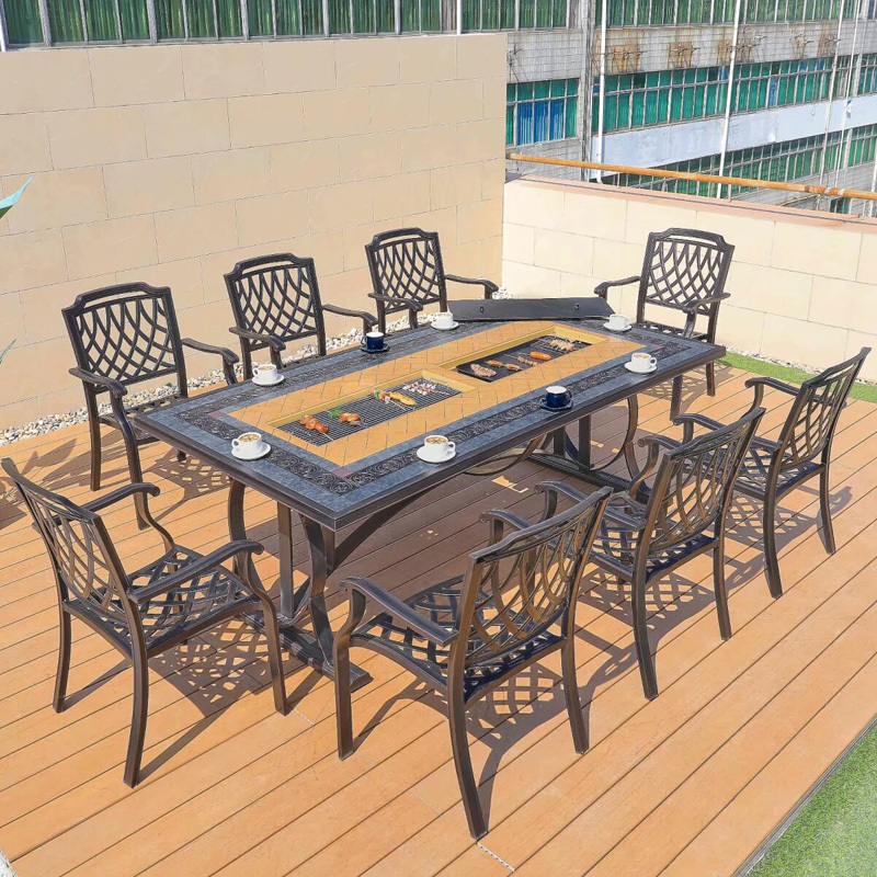 Outdoor courtyard cast aluminum barbecue table and chair combination Villa Garden Leisure Waterproof sunscreen outdoor furniture