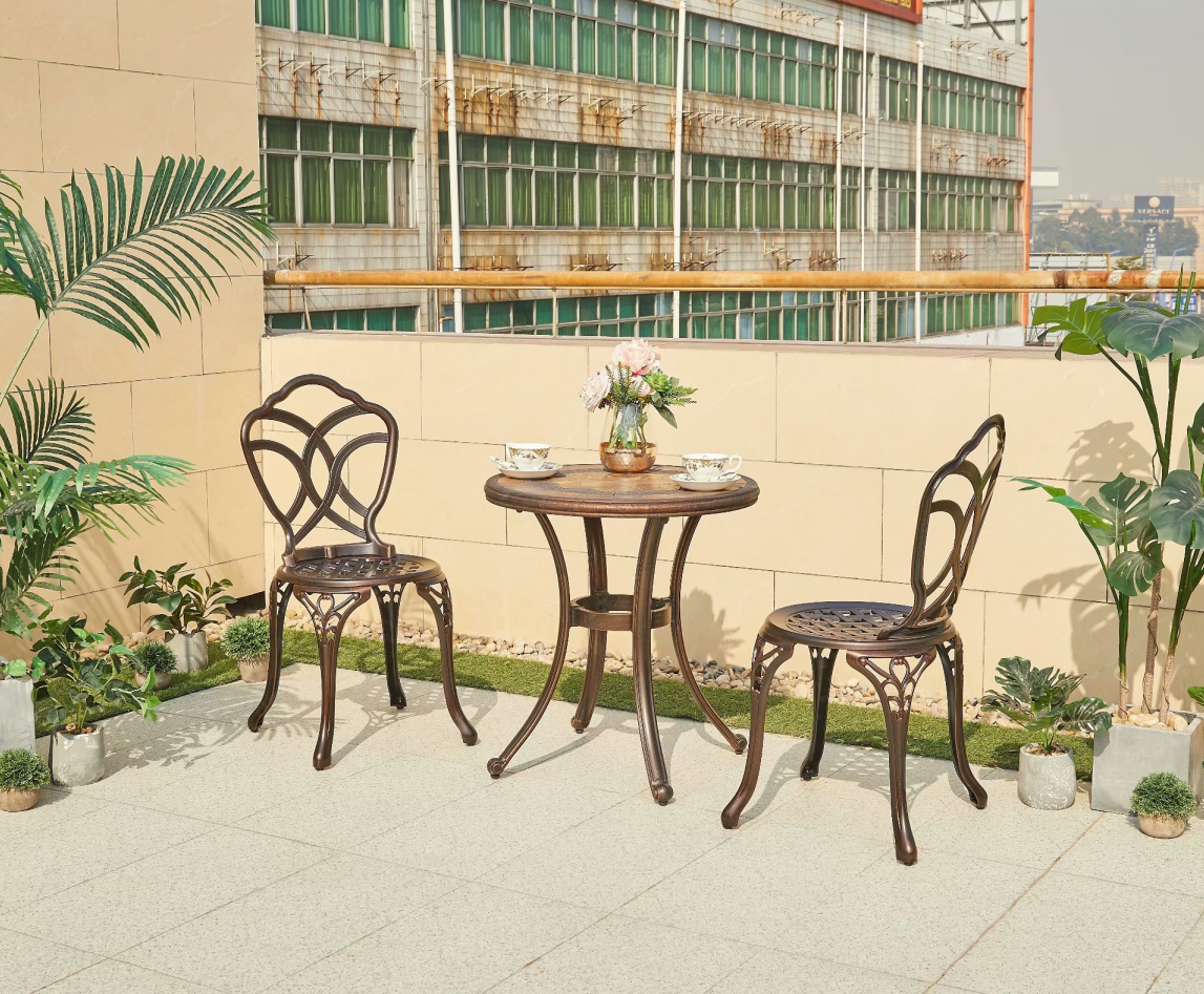 hot sale Bistro Sets Metal Patio Chair Set Furniture Cast Antique Outdoor Aluminum Garden Patio hotel top Table and Chair Set