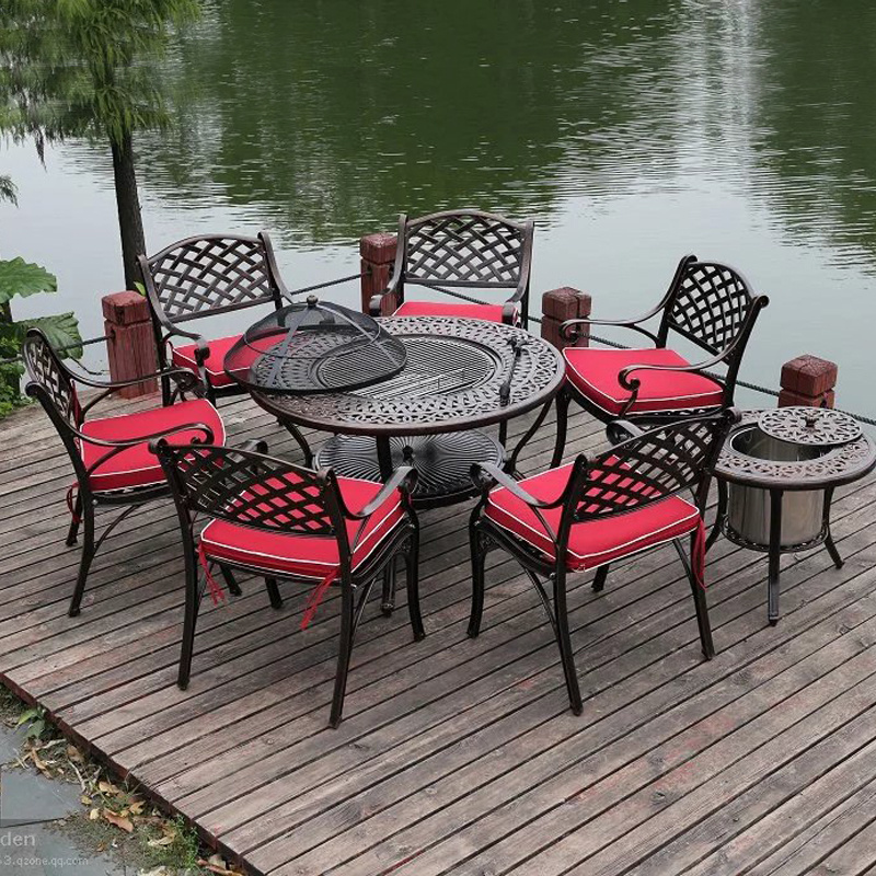 Cast Aluminum Outdoor Furniture Garden Furniture Patio Sets Alexander Square Fire Pit & Manhattan Sofa Set bistro set