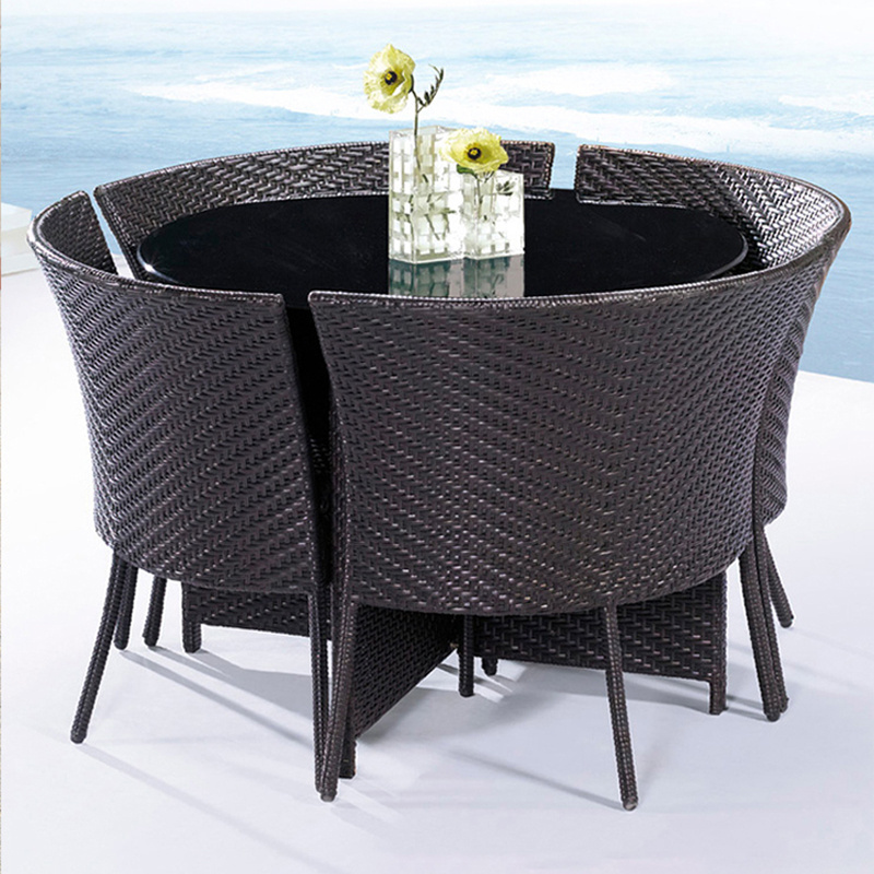 Space saving small terrace leisure stackable chair and coffee table handmade garden rattan wicker dining chair outdoor furniture