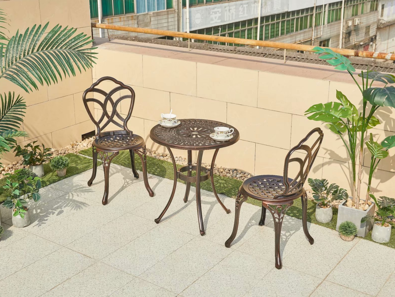 hot sale Bistro Sets Metal Patio Chair Set Furniture Cast Antique Outdoor Aluminum Garden Patio hotel top Table and Chair Set