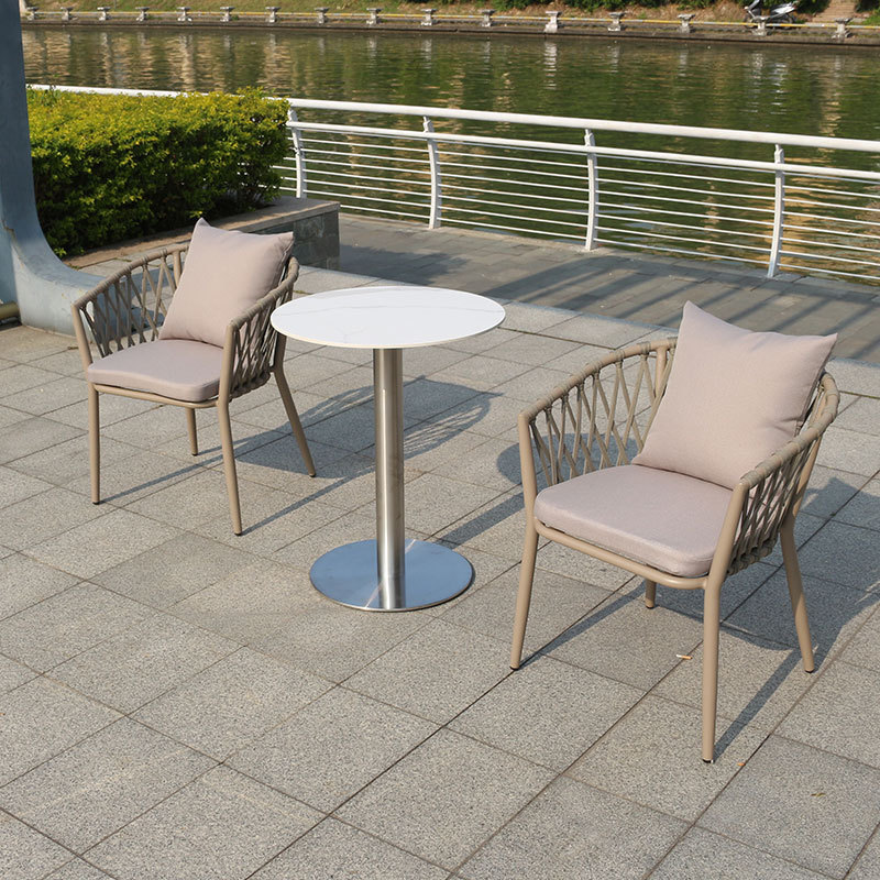 Save place Aluminum Frame Rope weaving handmade garden Plastic PE rattan dining Table chair wicker garden set outdoor furniture