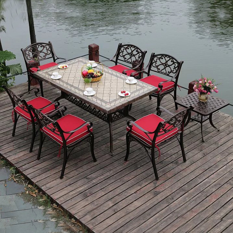 Heavy-duty All Weather Resistant Round Dining Table and Chairs Outdoor Patio Garden Metal Cast Aluminum restaurant Furniture