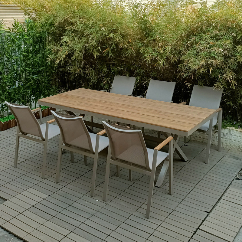 Factory Supply Modern Garden Patio Furniture 9-Piece Aluminum Outdoor with Ceramic-top and Extendable Dining Table Dining Set