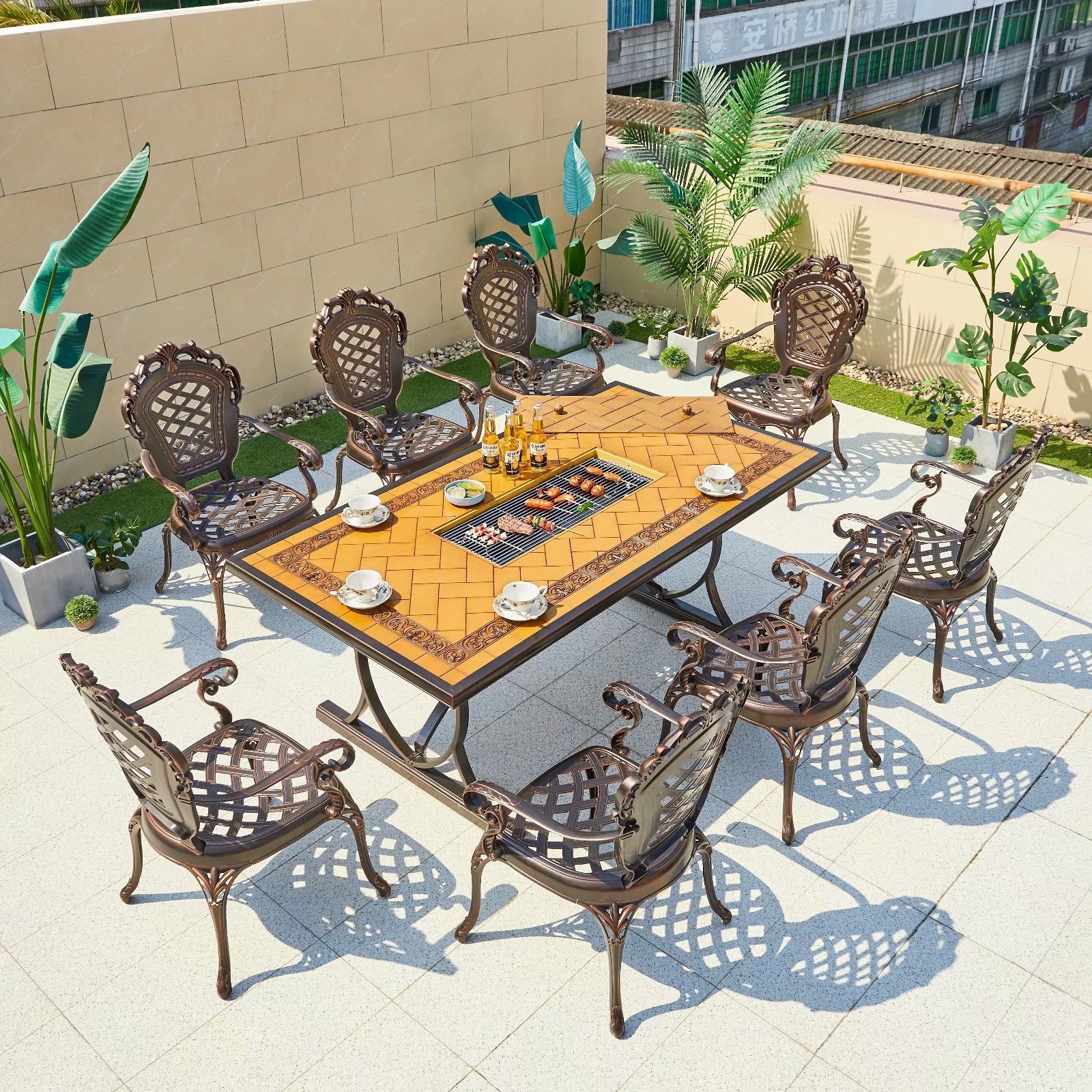 outdoor furniture patio BBQ cast aluminum chair and table beach furniture dining sets dining Patio bistro set garden chair set