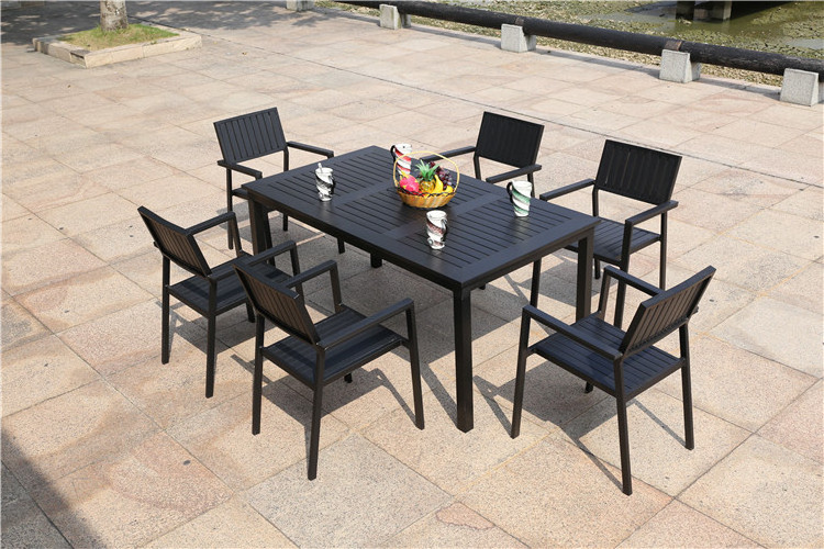 Outdoor Stackable Patio Black Restaurant Hot Selling Coffee Metal Aluminum 4 chair Garden Plastic Wood Chair Table Furniture Set